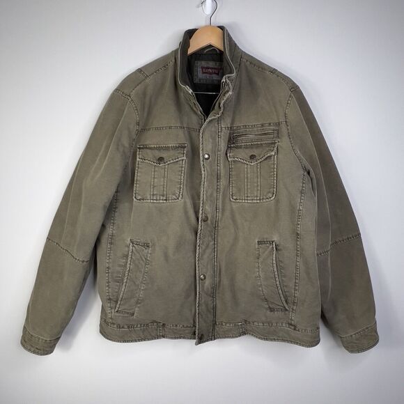 Levi's Mens Knit Collar 2 Way Stretch Twill Trucker Jacket Olive Green Size XL - Picture 1 of 10